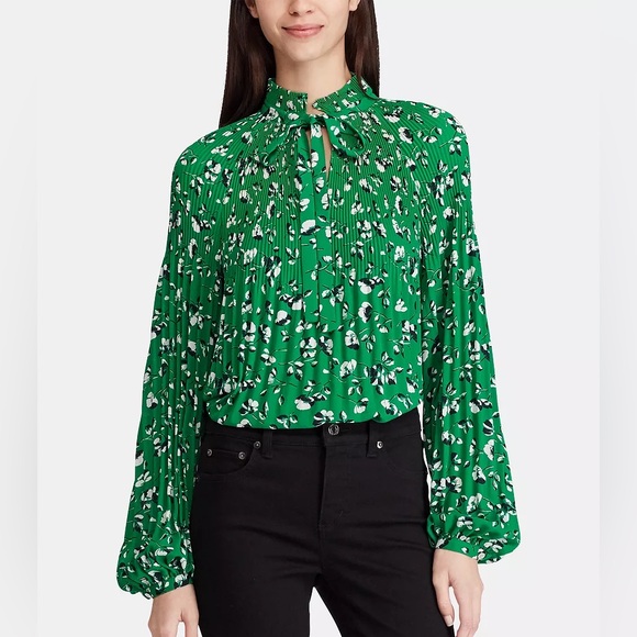Lauren Ralph Lauren Tops - LAUREN Ralph Lauren Floral Print Tie Neck Georgette Top Woman’s Oversized Small